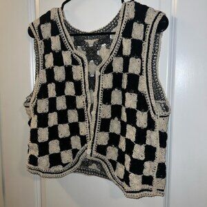 SHEIN Black and Cream Crochet Vest
